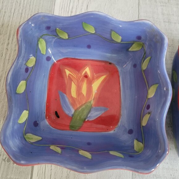 Set Of 3 Pfaltzgraff Hand-Painted Ceramic Bowls With Floral Design & Scalloped E - Picture 2 of 7